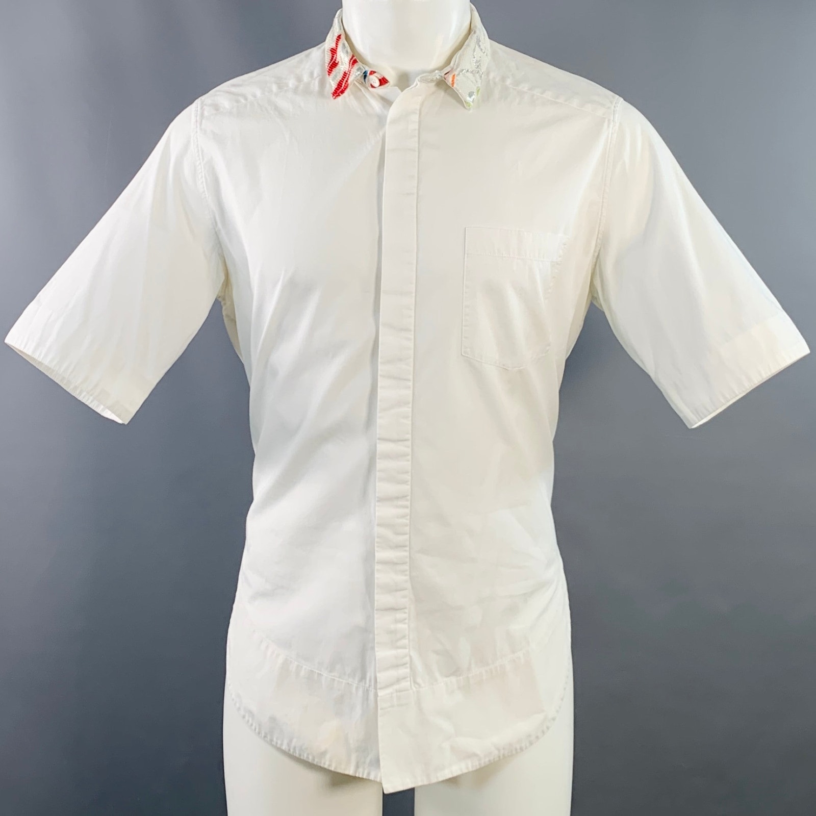 Haider Ackermann Size M White Cotton Hidden Placket Short Sleeve Shirt